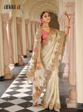 Cream Tissue Traditional Saree with Silk Blouse & Embroidery Work - 7809