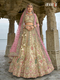 Off-White Cream Raw Silk Bridal Wedding Lehenga Set with Heavy Net Dupatta - AA141