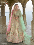 Off-White Cream Raw Silk Bridal Wedding Lehenga Set with Heavy Net Dupatta - AA141