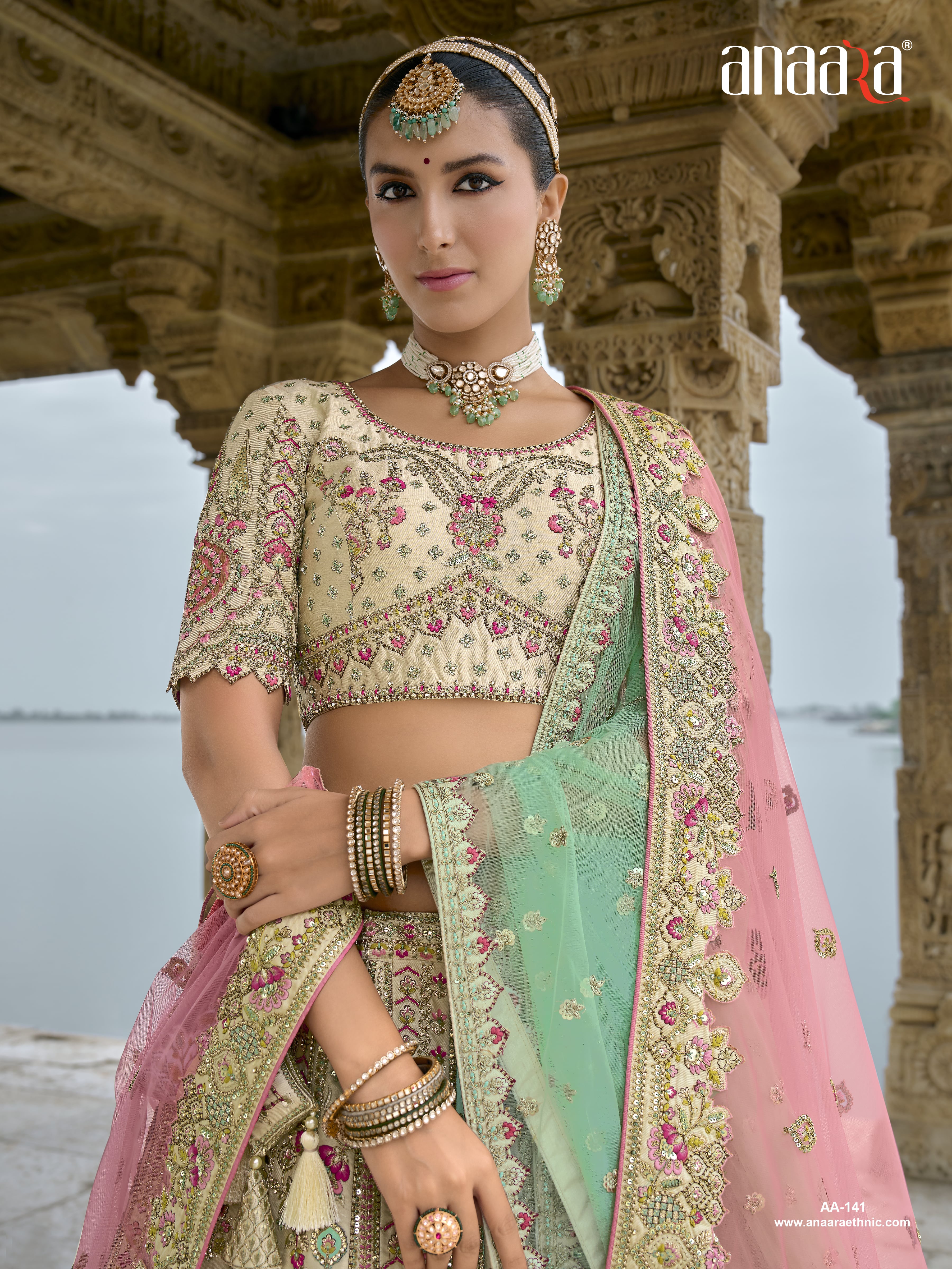 Off-White Cream Raw Silk Bridal Wedding Lehenga Set with Heavy Net Dupatta - AA141