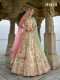 Off-White Cream Raw Silk Bridal Wedding Lehenga Set with Heavy Net Dupatta - AA141