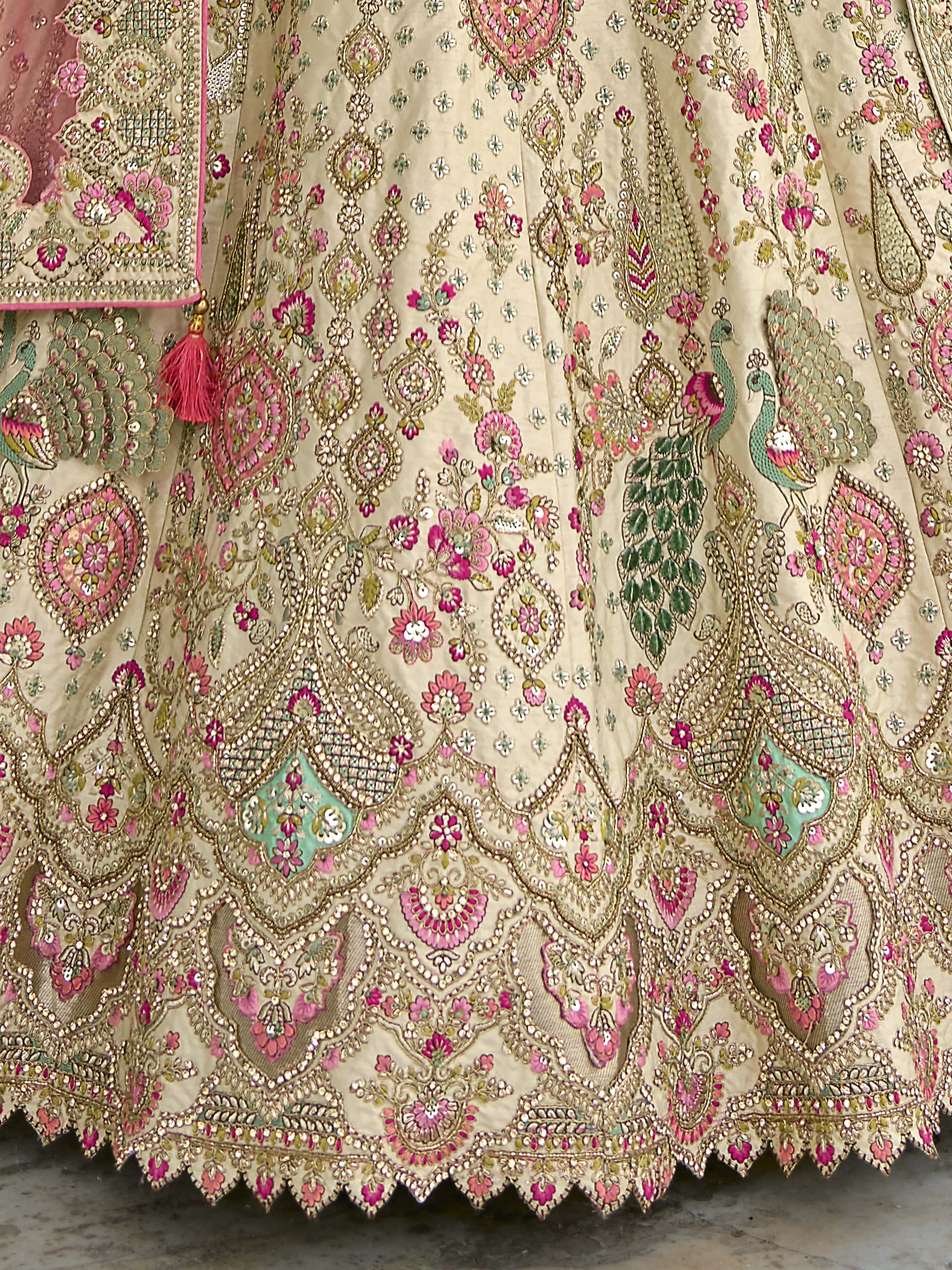 Off-White Cream Raw Silk Bridal Wedding Lehenga Set with Heavy Net Dupatta - AA141