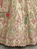 Off-White Cream Raw Silk Bridal Wedding Lehenga Set with Heavy Net Dupatta - AA141