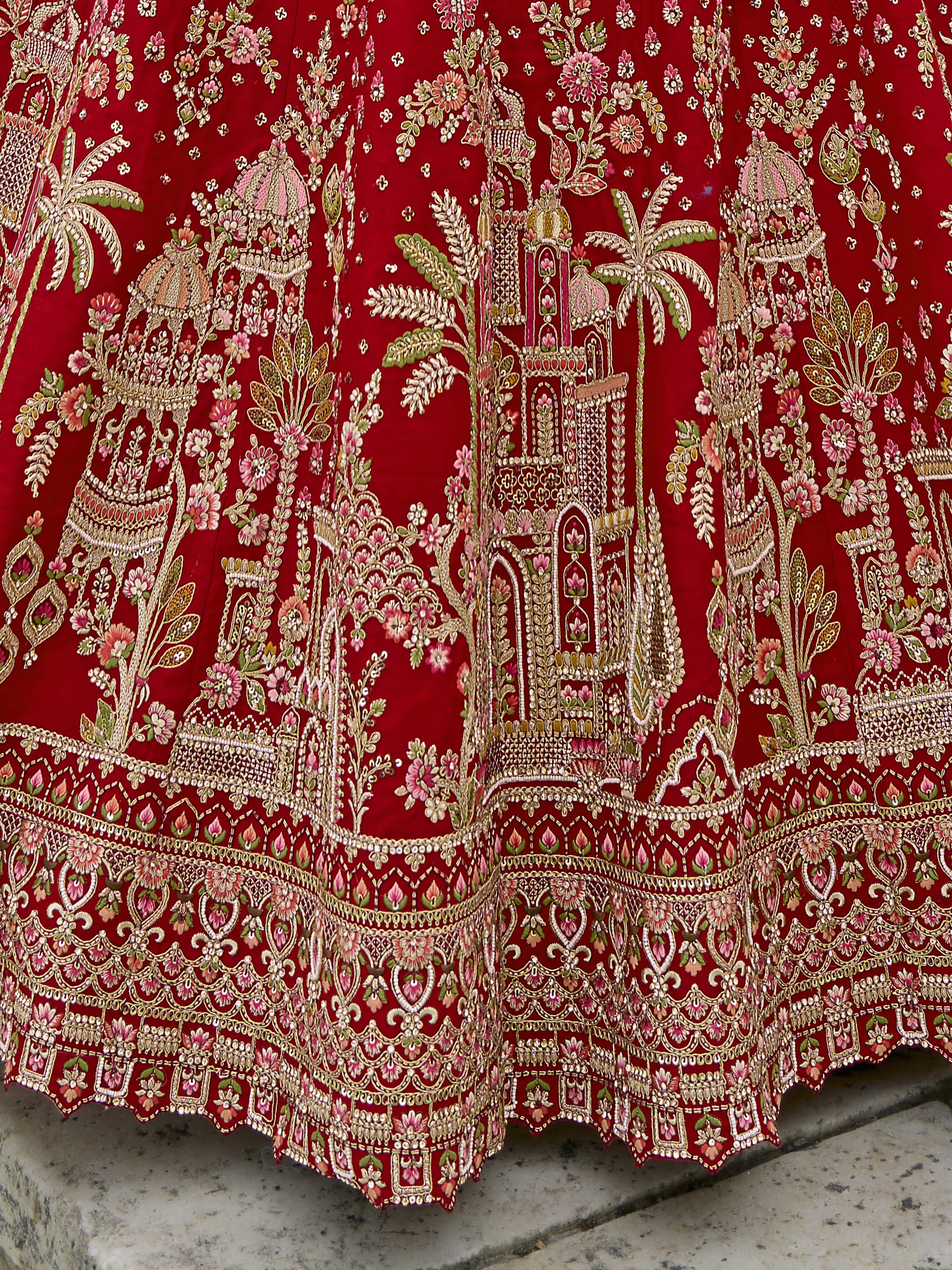 Red Raw Silk Bridal Wedding Lehenga Set with Heavy Net Dupatta - AA143