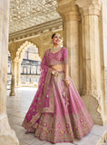 Shaded Pink Velvet Bridal Wedding Heavy Embroidery Lehenga Choli AA118 - Anaara ethnic