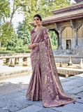 Faded Purple Gadwal Silk Saree with Magenta Silk Blouse and Exquisite Handwork - 6208