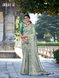Graceful Gadwal Silk Saree in Elegant Grey with Embroidery and Handwork - 6202