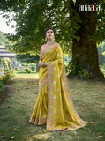 Lemon Gadwal Silk Saree with Peach Silk Blouse and Exquisite Handwork - 6204
