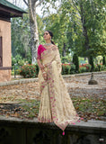 Off White Gadwal Silk Saree with Pink Rani Silk Blouse and Exquisite Handwork - 6205