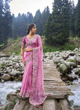 Pink Organza Gorgeous C-Pallu Festival Embroidered Saree with Matching Silk Blouse - 6409