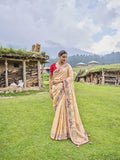 Traditional Off-White Pure Dola Silk Saree with Vibrant Red Embroidery and Patchwork - 6607