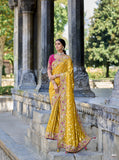 Yellow Gadwal Silk Saree with Pink Silk Blouse and Exquisite Handwork - 6206