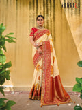 Off White Red Designer Traditional Pure Dola Viscose Rangkat Saree Gota Pati With Hand Work - 5507