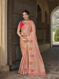 Peach Designer Traditional Saree with Fancy Silk Fabric and Hand Work, Cut Work With Patch Work - 5907