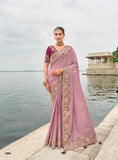 Lavender Shaded Gadwal Silk Saree with Magenta Silk Blouse and Exquisite Handwork, Embroidery - 7004