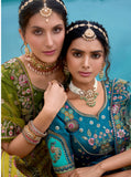 Mehndi Green  Beautiful Traditional Designer Elegant Embroidery Work Cut Work Silk Lehenga - 7105