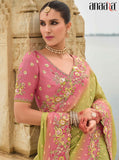 Pink Green Shaded Gadwal Silk Saree with Magenta Silk Blouse and Exquisite Handwork, Embroidery - 7001