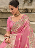 Pink Shaded Gadwal Silk Saree with Magenta Silk Blouse and Exquisite Handwork, Embroidery - 7009