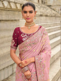 Pink Shaded Gadwal Silk Saree with Magenta Silk Blouse and Exquisite Handwork, Embroidery - 7003