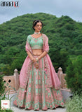 Sea Green and Pink Beautiful Traditional Designer Elegant Embroidery Work Cut Work Silk Lehenga - 7101