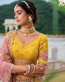 Yellow Shaded Beautiful Traditional Designer Elegant Embroidery Work Cut Work Silk Lehenga - 7107