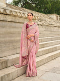 Pink Shaded Gadwal Silk Saree with Magenta Silk Blouse and Exquisite Handwork, Embroidery - 7003