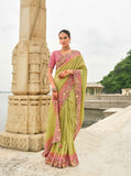 Pink Green Shaded Gadwal Silk Saree with Magenta Silk Blouse and Exquisite Handwork, Embroidery - 7001