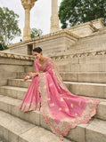 Pink Shaded Gadwal Silk Saree with Magenta Silk Blouse and Exquisite Handwork, Embroidery - 7009