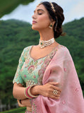 Sea Green and Pink Beautiful Traditional Designer Elegant Embroidery Work Cut Work Silk Lehenga - 7101