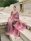 Pink Gray Shaded Gadwal Silk Saree with Magenta Silk Blouse and Exquisite Handwork, Embroidery - 7011
