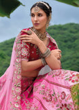 Pink Beautiful Traditional Designer Elegant Embroidery Work Cut Work Silk Lehenga - 7110