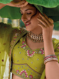 Mehendi Shaded Beautiful Traditional Designer Elegant Embroidery Work Cut Work Silk Lehenga - 7111
