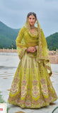Mehendi Shaded Beautiful Traditional Designer Elegant Embroidery Work Cut Work Silk Lehenga - 7111