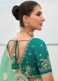 Sea Green Gadwal Silk Saree with Magenta Silk Blouse and Exquisite Handwork, Embroidery - 7008