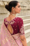 Pink Shaded Gadwal Silk Saree with Magenta Silk Blouse and Exquisite Handwork, Embroidery - 7003