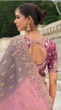 Pink Gray Shaded Gadwal Silk Saree with Magenta Silk Blouse and Exquisite Handwork, Embroidery - 7011