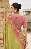 Pink Green Shaded Gadwal Silk Saree with Magenta Silk Blouse and Exquisite Handwork, Embroidery - 7001