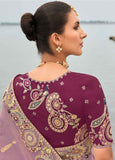 Lavender Shaded Gadwal Silk Saree with Magenta Silk Blouse and Exquisite Handwork, Embroidery - 7004