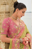 Pink Green Shaded Gadwal Silk Saree with Magenta Silk Blouse and Exquisite Handwork, Embroidery - 7001