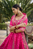 Beautiful Traditional Designer Elegant Pink Rani Embroidery Work Cut Work Banarasi Silk Lehenga - 6801