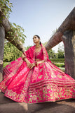 Beautiful Traditional Designer Elegant Pink Rani Embroidery Work Cut Work Banarasi Silk Lehenga - 6801