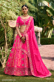 Beautiful Traditional Designer Elegant Pink Rani Embroidery Work Cut Work Banarasi Silk Lehenga - 6801