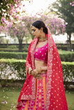 Beautiful Traditional Designer Elegant Rani Orange Embroidery Work Cut Work Banarasi Silk Lehenga - 6803