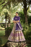 Beautiful Traditional Designer Elegant Golden and Purple Embroidery Work Cut Work Jari Tissue Lehenga - 6804