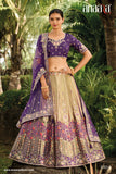 Beautiful Traditional Designer Elegant Golden and Purple Embroidery Work Cut Work Jari Tissue Lehenga - 6804