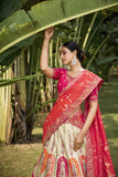 Beautiful Traditional Designer Elegant Off White Rani Embroidery Work Cut Work Orgenza Silk Lehenga - 6805