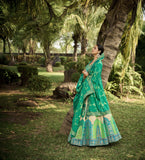 Beautiful Traditional Designer Elegant Off White Rama Pista Embroidery Work Cut Work Orgenza Silk Lehenga - 6806