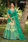 Beautiful Traditional Designer Elegant Off White Rama Pista Embroidery Work Cut Work Orgenza Silk Lehenga - 6806