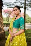 Beautiful Traditional Designer Elegant Lemon Embroidery Work Cut Work Orgenza Lehenga - 6808