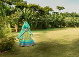 Beautiful Traditional Designer Elegant Lemon Firozi Pista Embroidery Work Cut Work Silk Lehenga - 6810